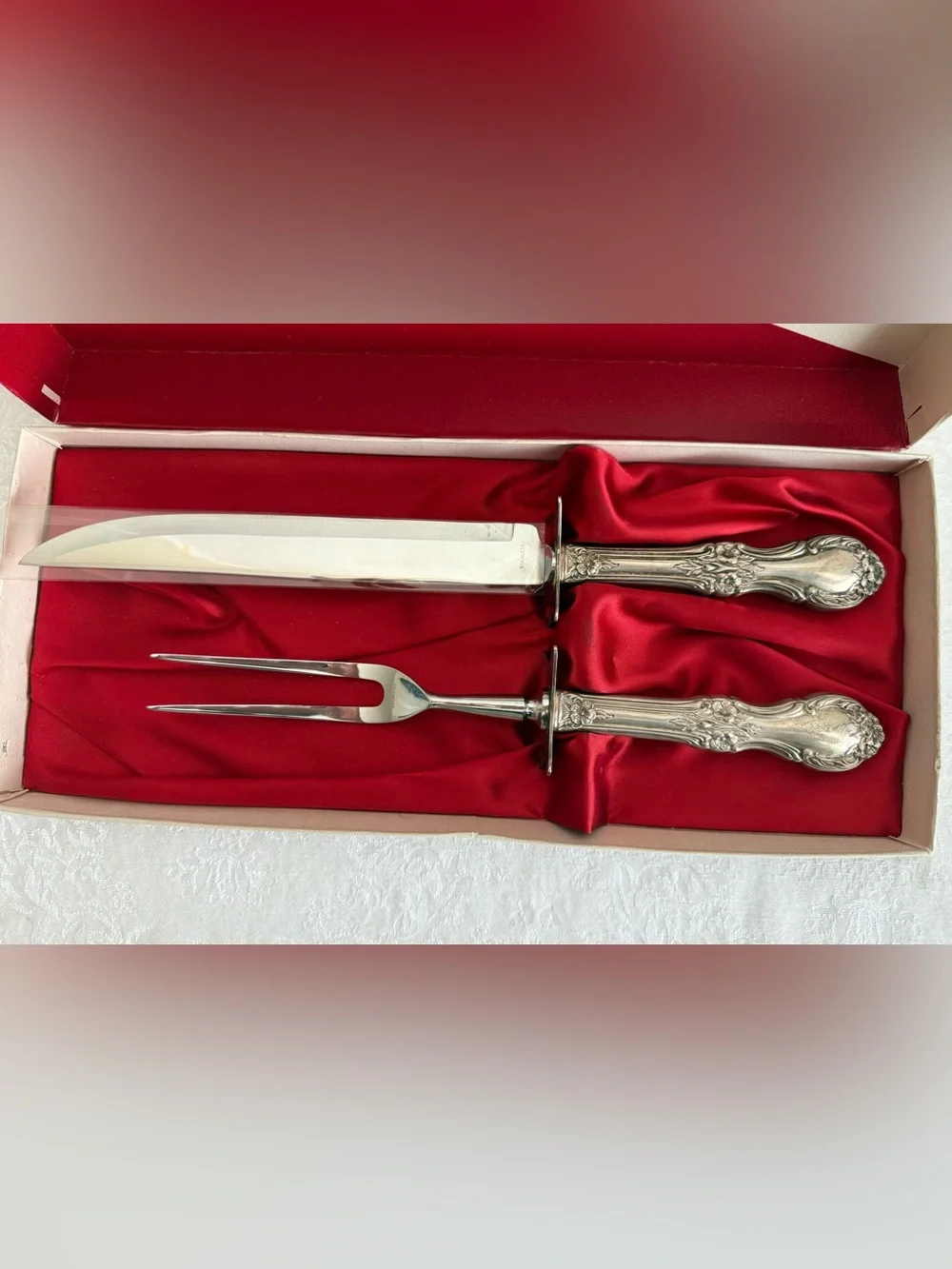 MINT Unused International Sterling JOAN OF ARC Carving Set 2pc In Box